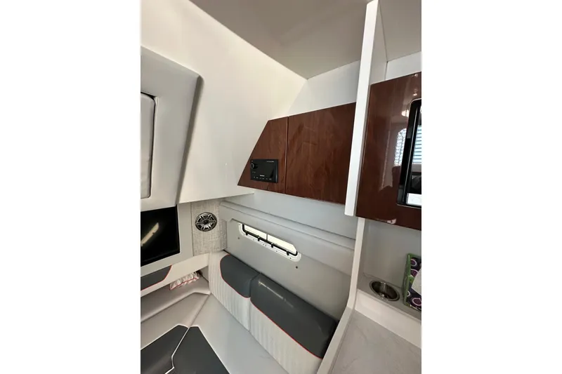 Slide: The Image of 2024 Formula 387 Center Console Fish cabin interior with modern design and wood accents. - 50