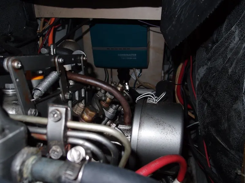 Slide: The Image of Engine compartment of a 1985 C&C 37 sailboat with wiring. - 46