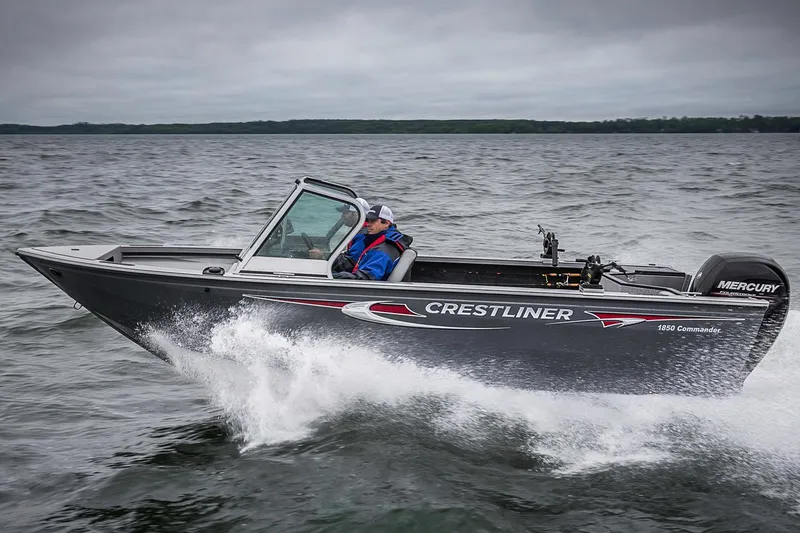Slide: The Image of Manufacturer Provided Image: 2015 Crestliner 1850 Commander boat cruising on a lake. - 6