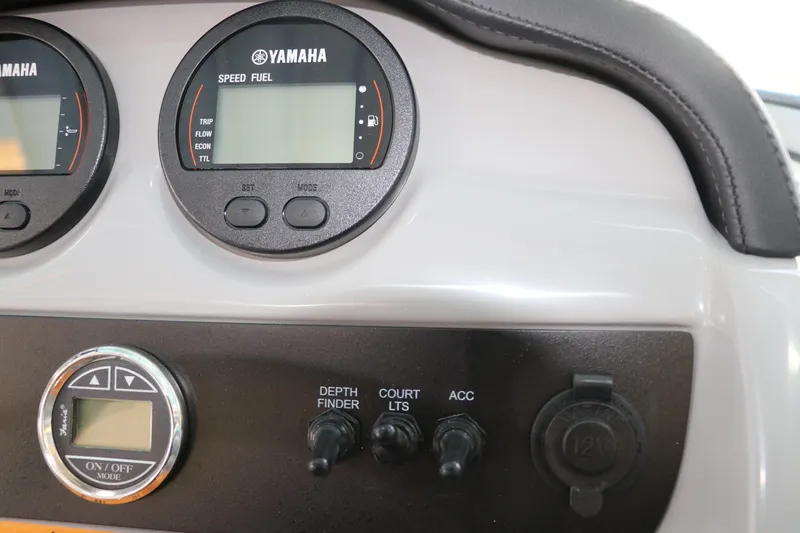 Slide: The Image of Dashboard controls of 2026 Chaparral 19 SSi OB boat with Yamaha gauges. - 27