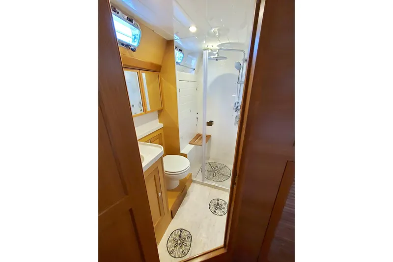 Slide: The Image of Modern bathroom in 2023 Bluewater 56 yacht with shower and toilet. - 43