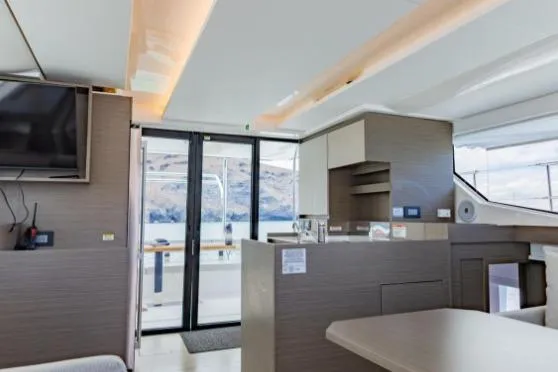 Slide: The Image of Interior of 2024 Leopard 40 Powercat yacht, featuring modern design and spacious layout. - 13