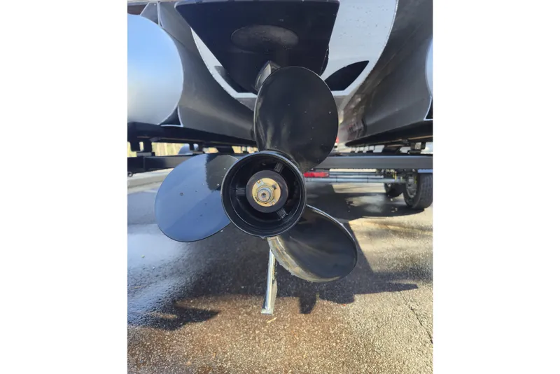 Slide: The Image of Propeller of 2022 Godfrey Sweetwater 2286 SB boat on trailer, close-up view. - 18