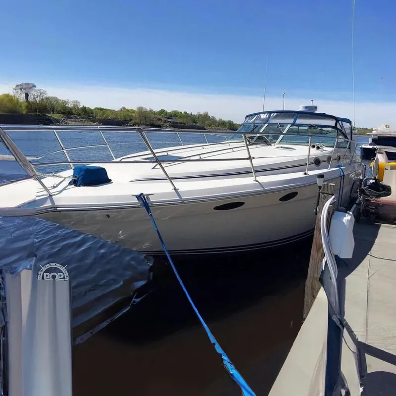 The Image of 1994 Sea Ray 370 Express Cruiser docked on a sunny day. - 0