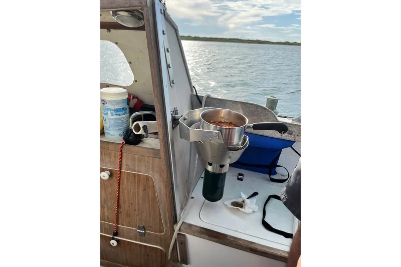 Slide: The Image of Cooking on a 1976 Custom 22 Wooden Sloop with ocean view. - 33