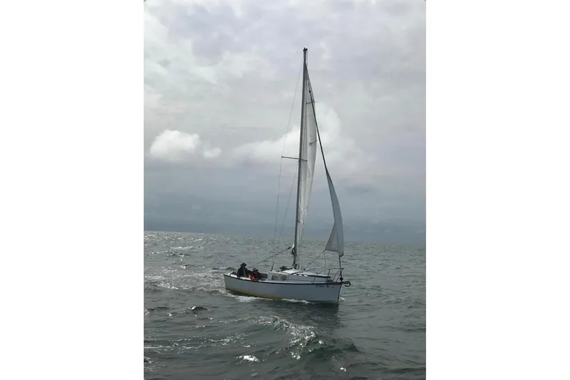 Slide: The Image of Sailing on open sea, 1976 Custom 22 Wooden Sloop under cloudy skies. - 34