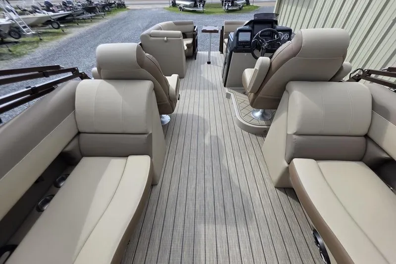 Slide: The Image of 2026 Veranda VR22RC Tri-Toon boat detail with LED light and metal components. - 32