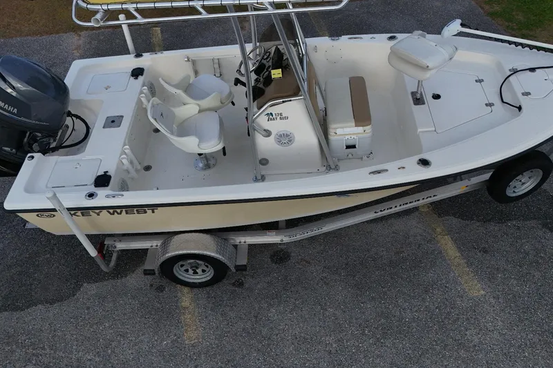 Slide: The Image of 2014 Key West 176 Bay Reef boat on trailer, aerial view. - 3