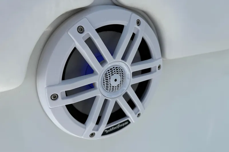 Slide: The Image of Close-up of a Rockford Fosgate speaker on a 2023 Andros Tarpon 26 boat. - 28