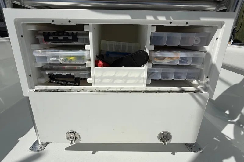 Slide: The Image of Fishing gear storage on Andros Tarpon 26 boat, model 2023. - 33