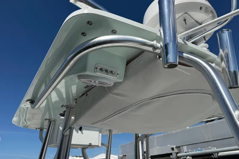 Slide: The Image of 2023 Andros Tarpon 26 boat with stainless steel frame and equipment. - 35