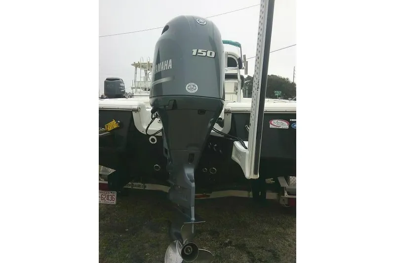 Slide: The Image of 2021 Tidewater 2110 Bay Max with Yamaha 150 outboard motor, rear view. - 6