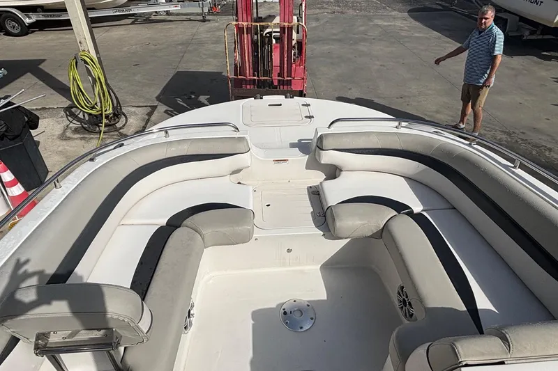 Slide: The Image of 2019 Starcraft MDX 191 O/B boat interior with spacious seating and modern design. - 17