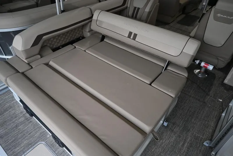 Slide: The Image of 2026 Bennington S Swingback 22 SSB boat interior with luxurious tan seating. - 12