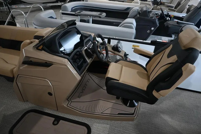 Slide: The Image of Luxury helm of 2026 Evotti 723CS boat with modern controls and seating. - 10
