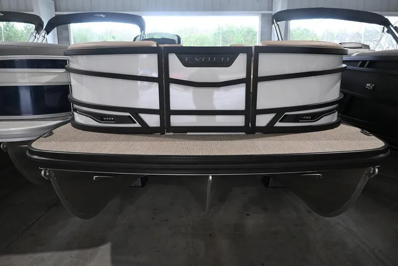 Slide: The Image of 2026 Evotti 723CS pontoon boat, sleek design, displayed indoors. - 4