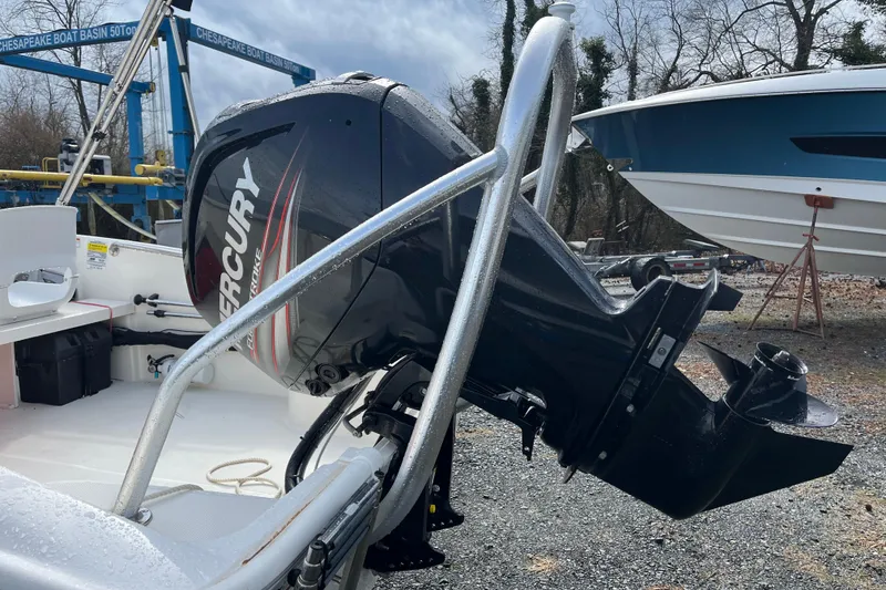 Slide: The Image of 2018 Boston Whaler 170 Super Sport with Mercury outboard engine, parked at Chesapeake Boat Basin. - 8