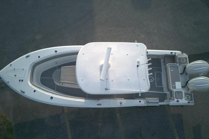 Slide: The Image of Overhead view of 2024 Sea Hunt Gamefish 30 Coffin Box boat with dual engines. - 14