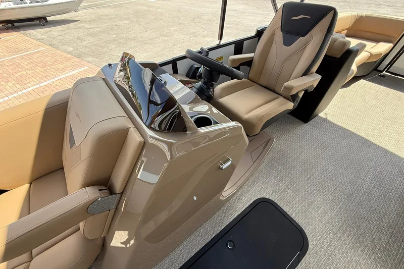 Slide: The Image of Luxurious interior of 2026 Evotti 523QL boat with plush seating and modern controls. - 9