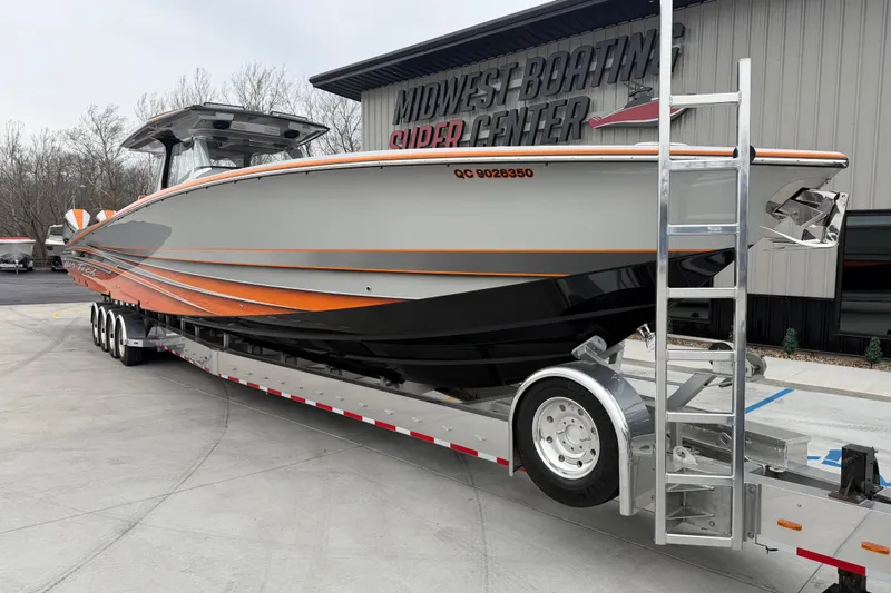Slide: The Image of 2024 Nor-Tech 500 Sport Center Console boat on trailer at Midwest Boating Center. - 3