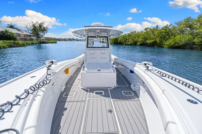 Slide: The Image of 2024 Onslow Bay 37 TE boat on calm water. - 30