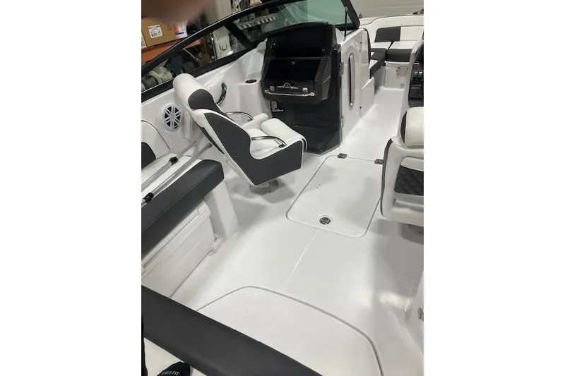 Slide: The Image of 2024 Monterey M-45 boat interior with sleek seating and modern dashboard design. - 4