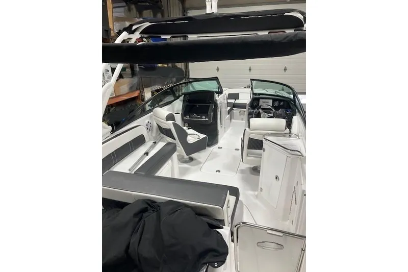 Slide: The Image of 2024 Monterey M-45 boat interior with sleek seating and modern dashboard design. - 7