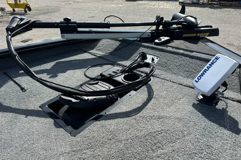 Slide: The Image of 2018 Tracker Pro Team 175 TXW boat deck with Minn Kota trolling motor and Lowrance fish finder. - 6