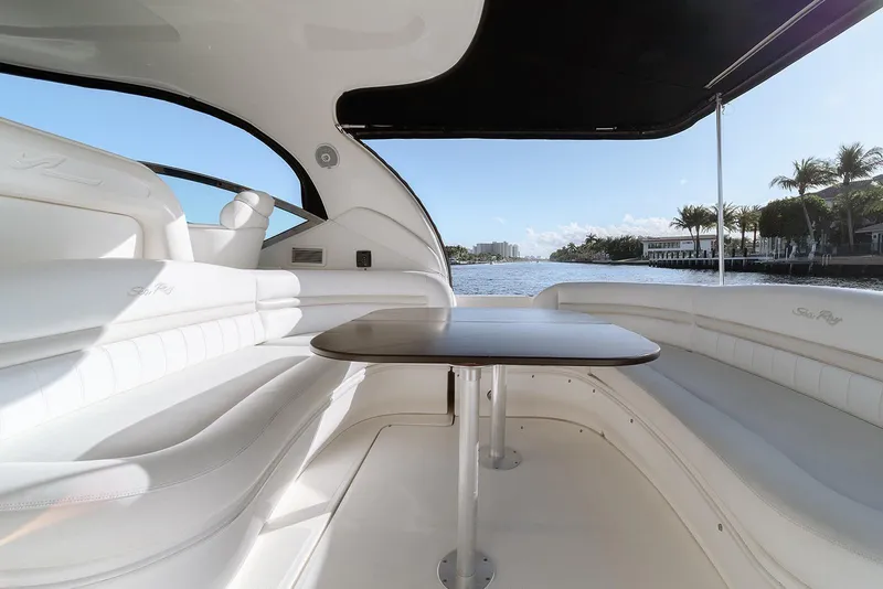 Slide: The Image of Luxurious 2008 Sea Ray 440 Sundancer yacht interior with waterfront view. - 9