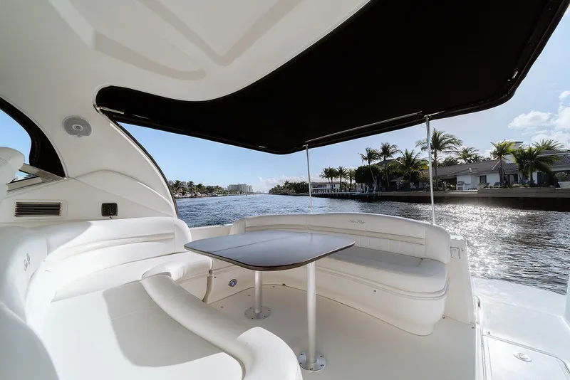 Slide: The Image of Luxurious 2008 Sea Ray 440 Sundancer yacht interior with waterfront view. - 10