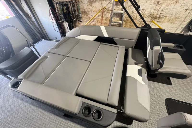 Slide: The Image of Luxurious interior of 2026 Evotti 521CS boat with gray seating and modern design. - 9