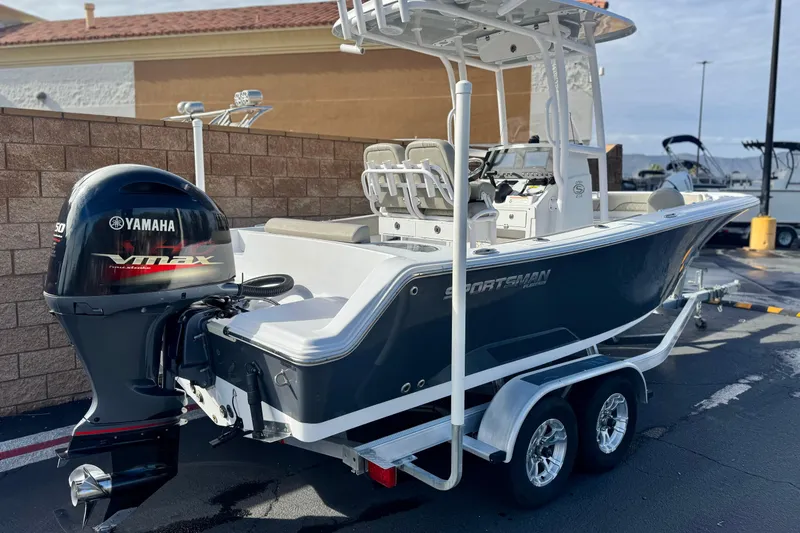 Slide: The Image of 2022 Sportsman Open 212 Center Console boat with Yamaha VMAX engine on trailer. - 5