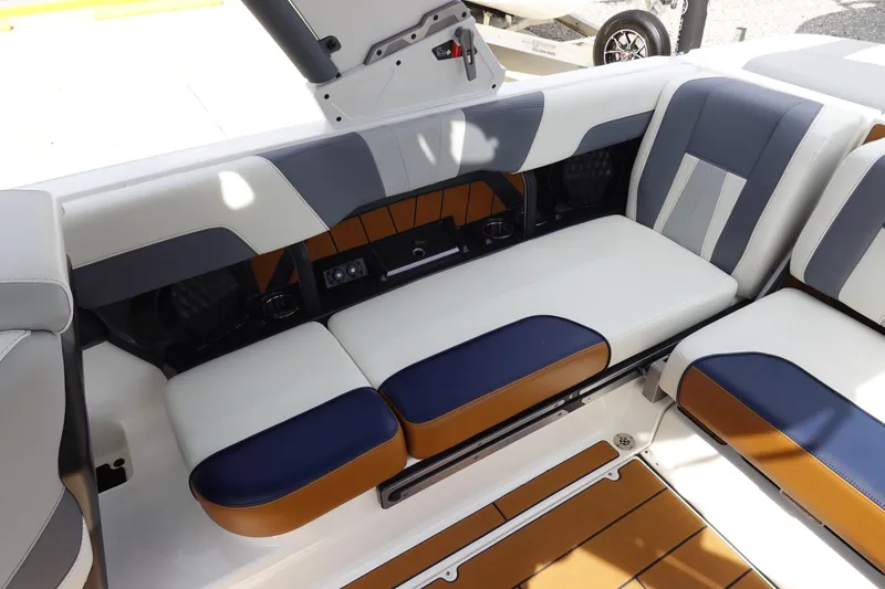 Slide: The Image of 2022 Malibu Wakesetter 23 MXZ interior seating with stylish upholstery and modern design. - 16