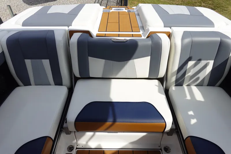 Slide: The Image of 2022 Malibu Wakesetter 23 MXZ boat interior with stylish seating and modern design. - 20