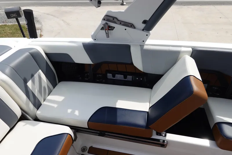 Slide: The Image of 2022 Malibu Wakesetter 23 MXZ interior seating with modern design and premium upholstery. - 27