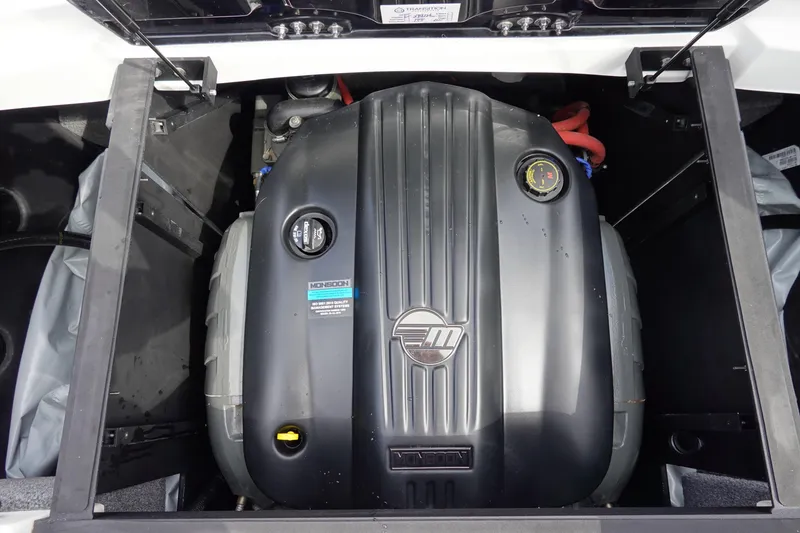 Slide: The Image of 2022 Malibu Wakesetter 23 MXZ engine compartment with Monsoon engine. - 44