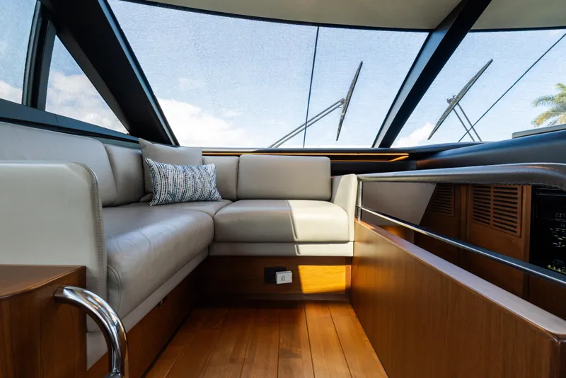 Slide: The Image of Luxurious interior of 2019 Princess S78 yacht with elegant seating and panoramic windows. - 12