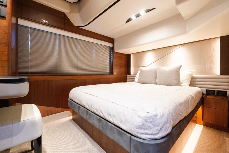 Slide: The Image of Luxurious bedroom interior of 2019 Princess S78 yacht with modern design and cozy bedding. - 20