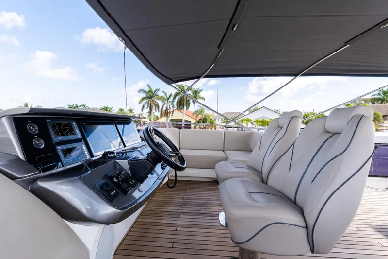 Slide: The Image of Luxurious 2019 Princess S78 yacht helm with plush seating and advanced navigation controls. - 28