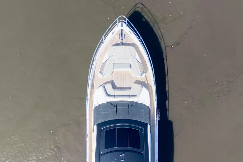 Slide: The Image of Overhead view of 2019 Princess S78 yacht's bow on calm water. - 36