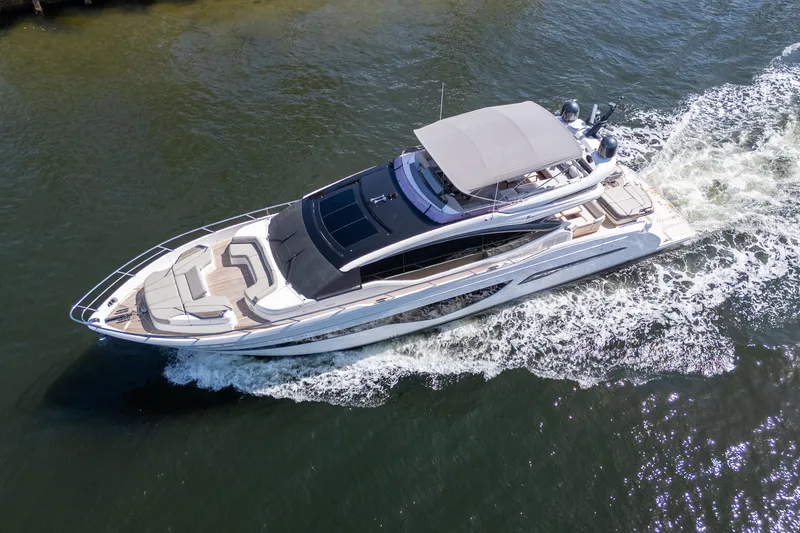 Slide: The Image of Luxurious 2019 Princess S78 yacht cruising on open water, aerial view. - 38