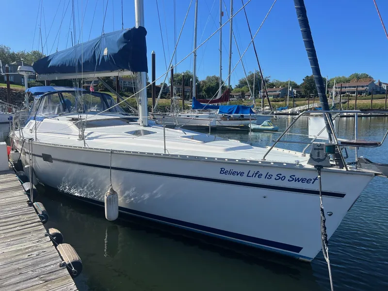 The Image of Sailboat docked at marina, 1992 Hunter 43, named "Believe Life Is So Sweet." - 0