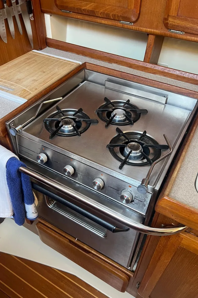 Slide: The Image of Stainless steel stove in a 1992 Hunter 43 yacht kitchen. - 8