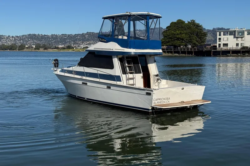 Slide: The Image of 1989 Mediterranean 38 boat on calm water, Alameda, California. - 3