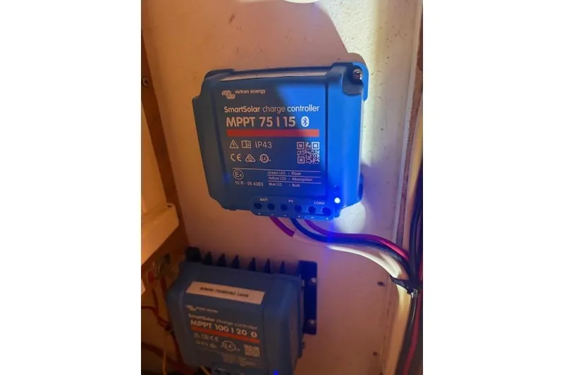 Slide: The Image of Victron Energy SmartSolar charge controllers in Soubise Plaisance Freydis 46, 2004 model. - 17