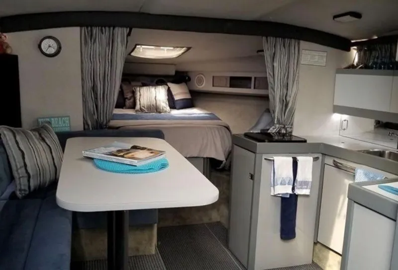 Slide: The Image of Interior of a 1988 Formula 35 PC yacht with kitchen and sleeping area. - 7