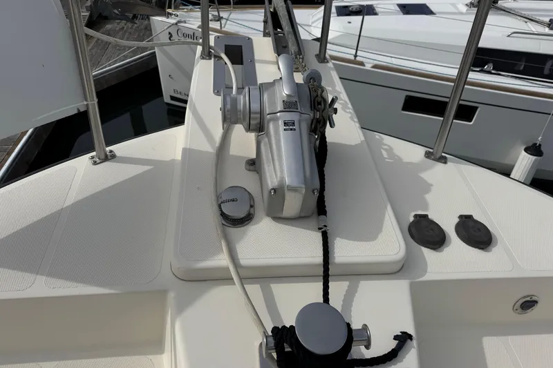 Slide: The Image of Nordic Tug 42 (2004) deck with anchor winch and mooring cleat. - 43