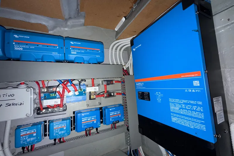 Slide: The Image of Electrical system of 2025 C-Catamarans 48 featuring Victron Energy components. - 68