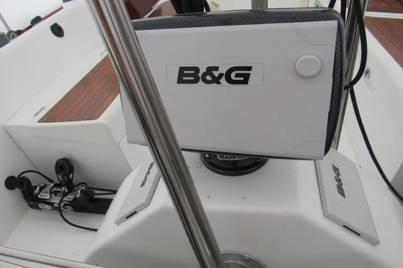 Slide: The Image of B&G navigation equipment on a 2002 Beneteau First 40.7 sailboat cockpit. - 22