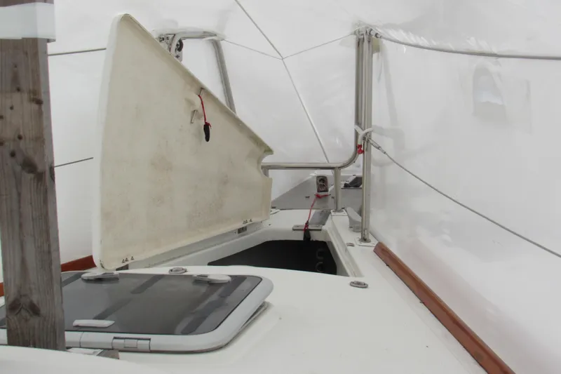 Slide: The Image of Beneteau First 40.7 sailboat deck with open hatch, 2002 model. - 25